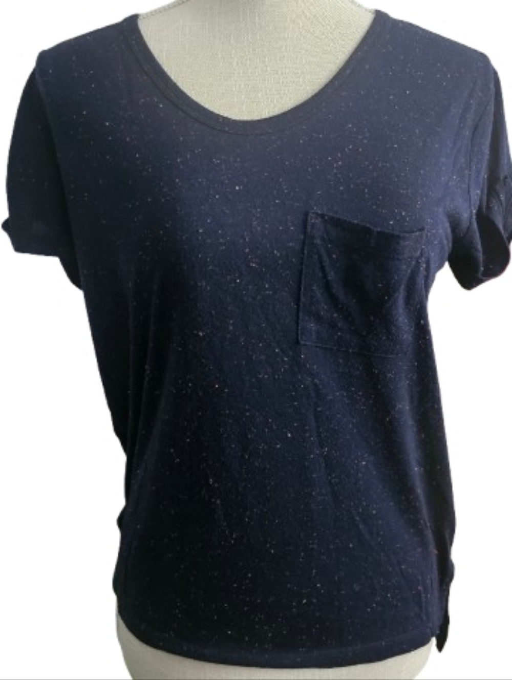 Women’s Navy Speckled Pocket Tee